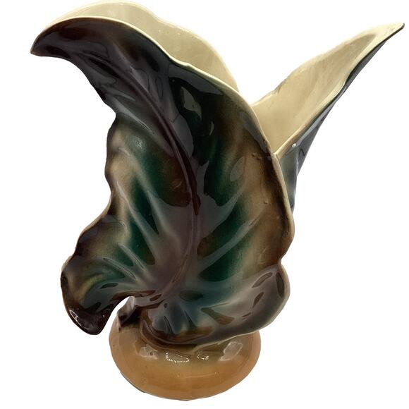 Vintage 1950s Shawnee Pottery 823 Banana Leaf Vase Brown Green - Picture 1 of 11